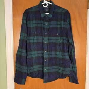 J.Crew Men’s Slim Button Down Shirt Elbow Patch Green Blue Long Sleeve Size XL